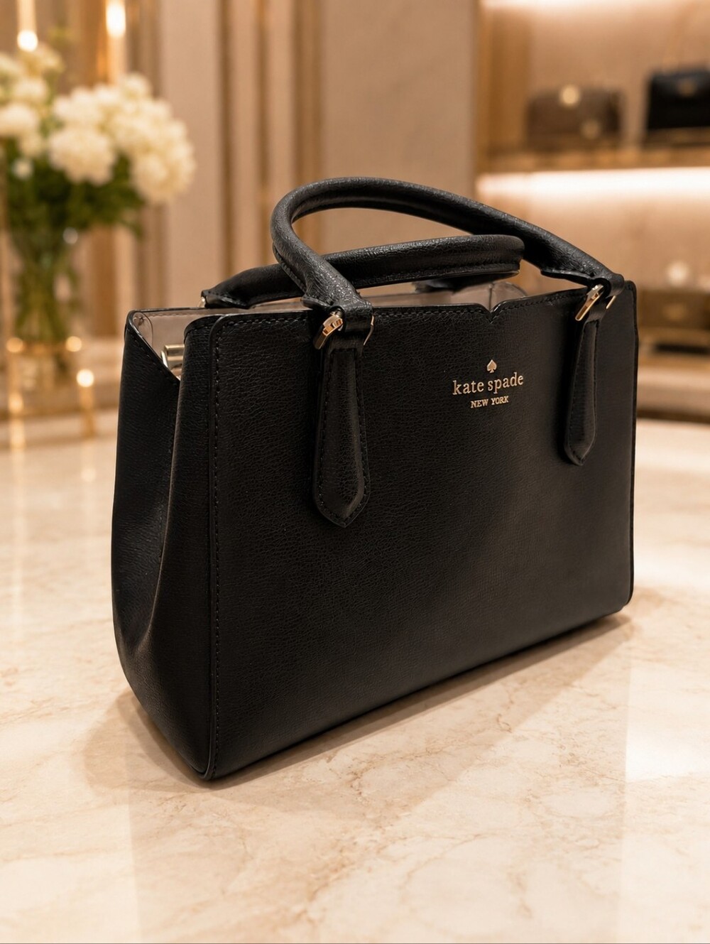kate spade Black Leather Structured Top-Handle Satchel